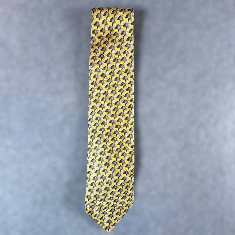Ermenegildo Zegna Silk Necktie Gold Yellow Fan Pattern 100% Silk